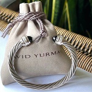David Yurman 7mm Cable Classics Color Bracelet W/Black Onyx & Diamonds Sz.Medium